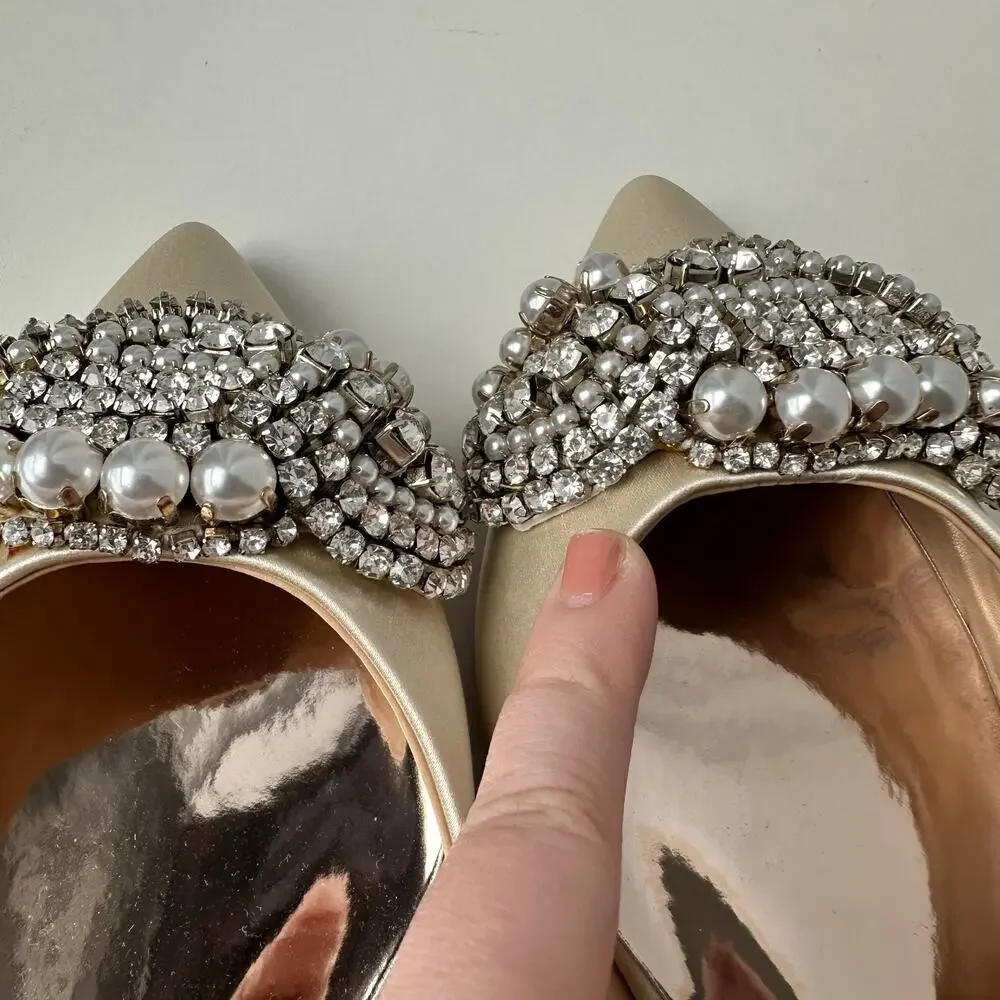 Badgley Mischka (9) Octavia Satin Ivory Embellished Flats - Bridal, Glam, Event - Picture 6 of 13